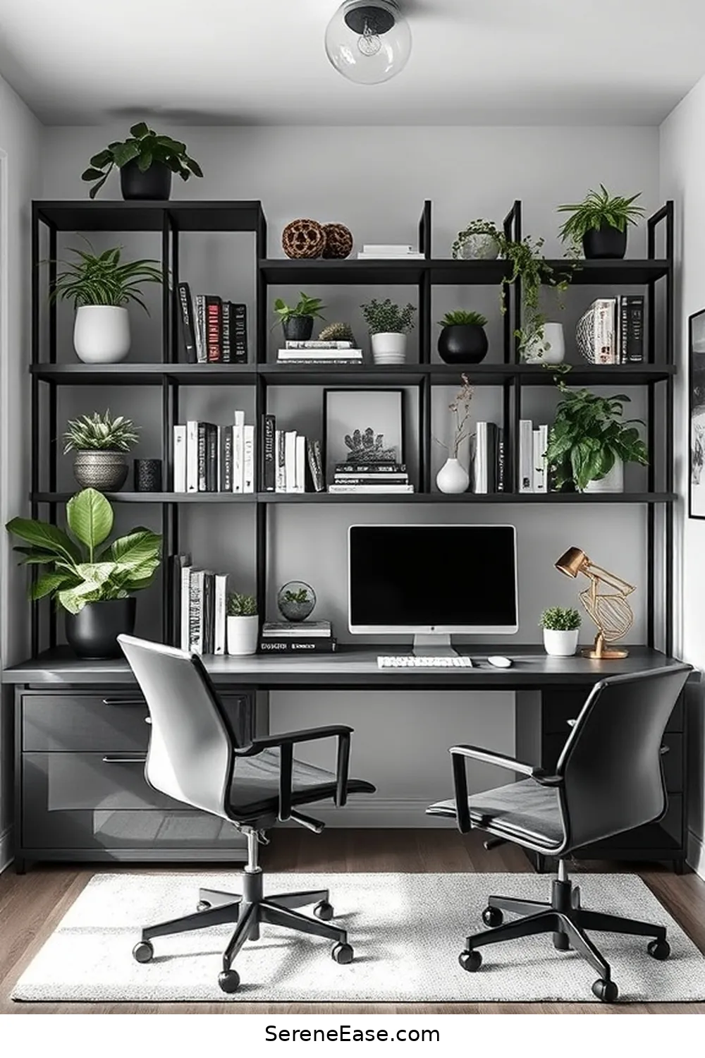 20 Ways to Achieve a Black and White Modern Farmhouse Home Office Style 5 Utilize Open Shelving for 20 Ways to Achieve a Black and White Modern Farmhouse Home Office Style