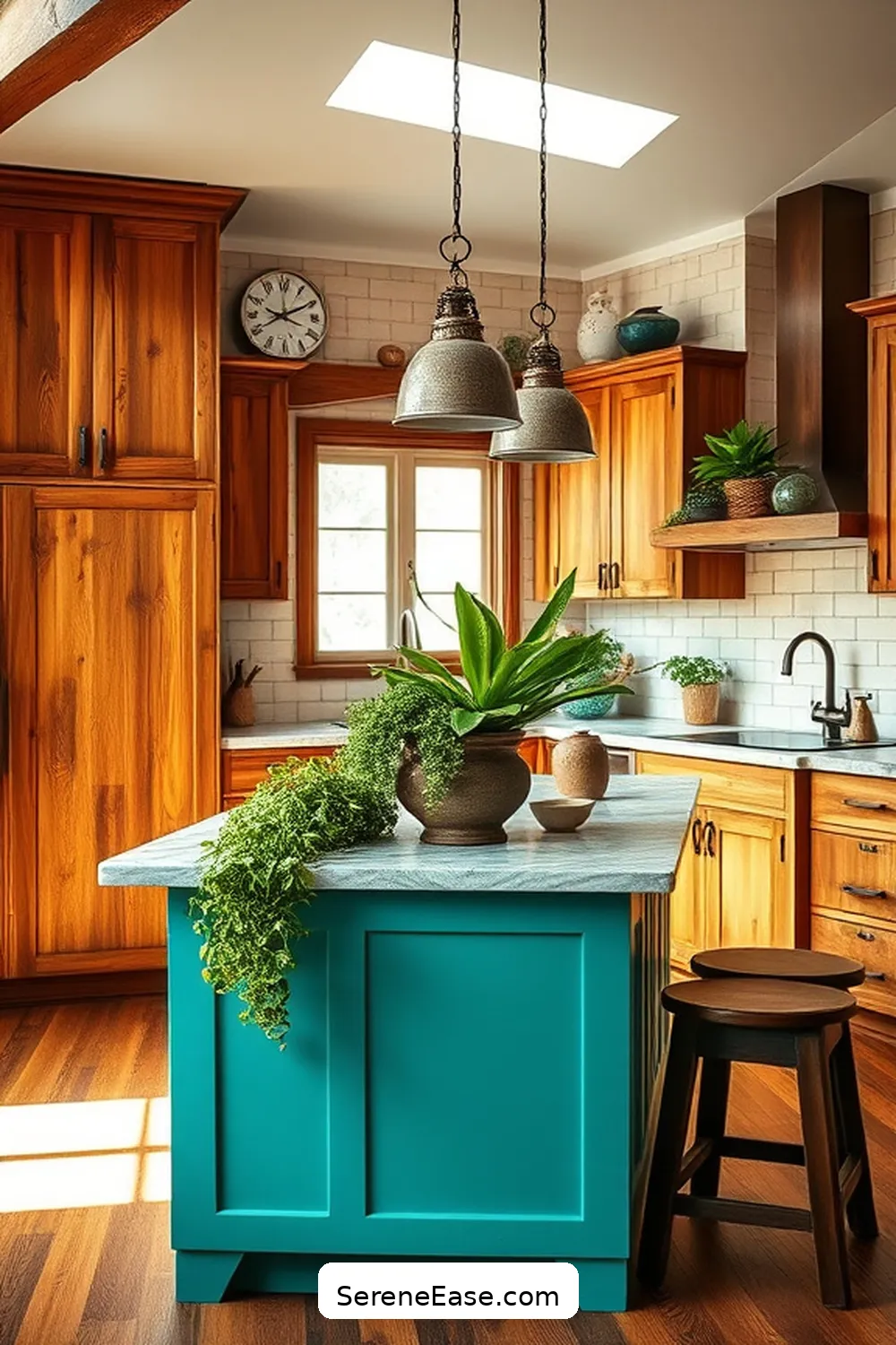 20 Ways to Add Bold and Bright Colors to Rustic Kitchen Style 15 Add a Statement Colorful Island for 20 Ways to Add Bold and Bright Colors to Rustic Kitchen Style