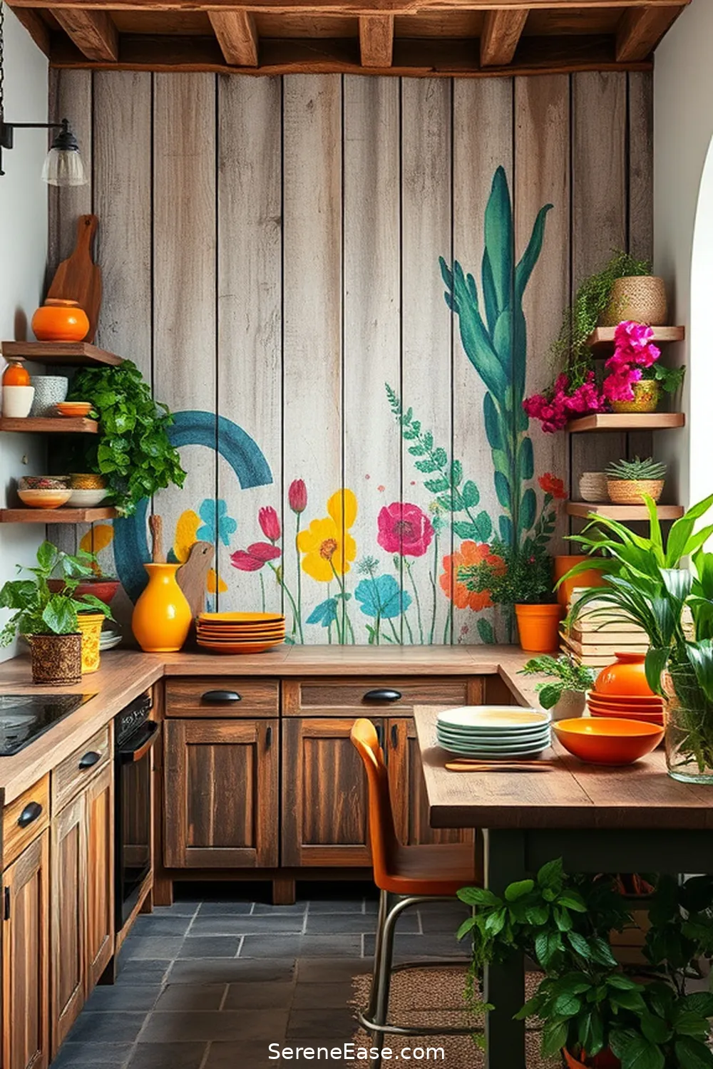 20 Ways to Add Bold and Bright Colors to Rustic Kitchen Style 16 Choose Bold Wall Art or Murals for 20 Ways to Add Bold and Bright Colors to Rustic Kitchen Style