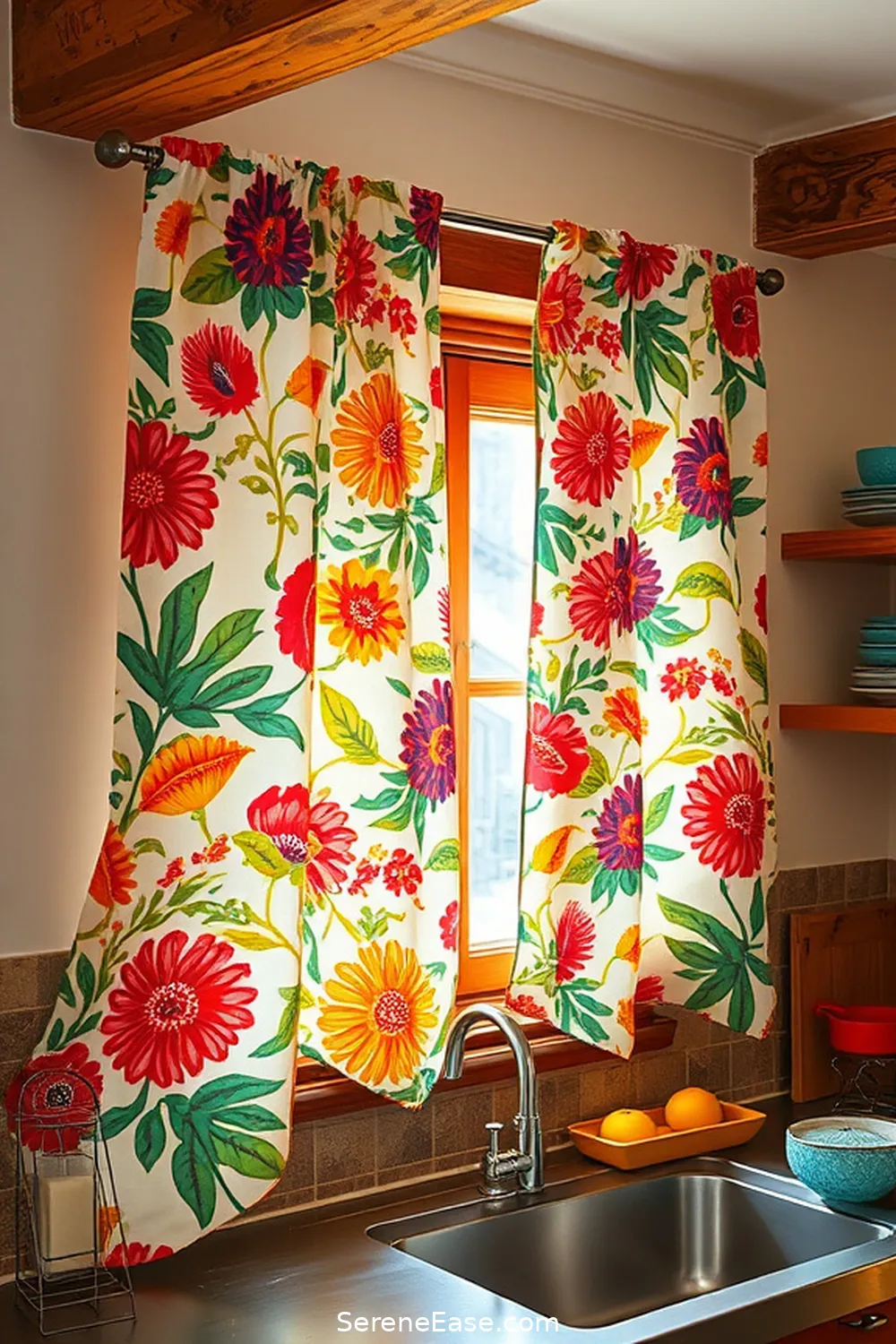 20 Ways to Add Bold and Bright Colors to Rustic Kitchen Style 7 Choose Lively Textiles for Window Treatments for 20 Ways to Add Bold and Bright Colors to Rustic Kitchen Style