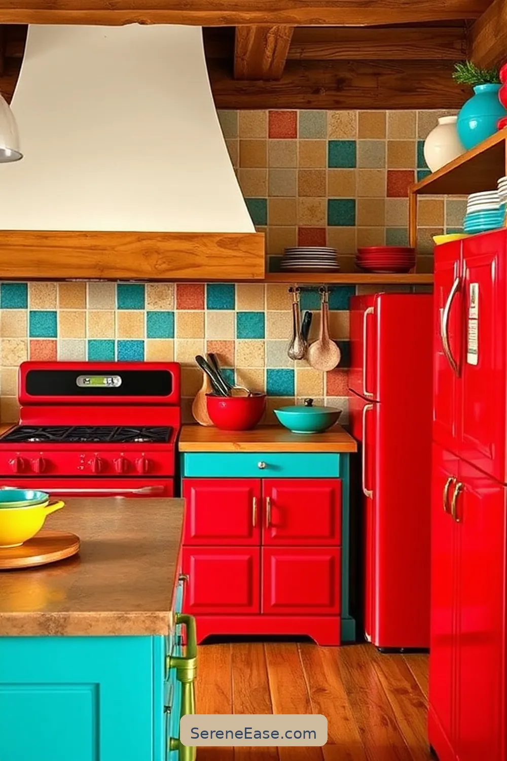 20 Ways to Add Bold and Bright Colors to Rustic Kitchen Style 19 Choose Vibrant Kitchen Appliances for 20 Ways to Add Bold and Bright Colors to Rustic Kitchen Style