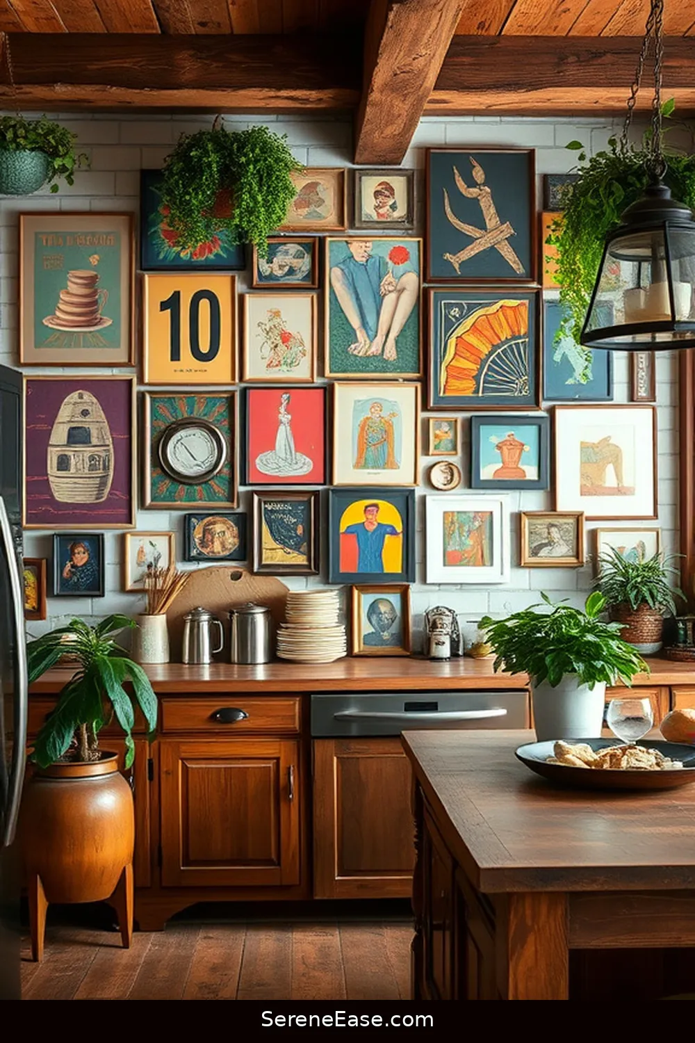 20 Ways to Add Bold and Bright Colors to Rustic Kitchen Style 12 Create a Gallery Wall With Colorful Art for 20 Ways to Add Bold and Bright Colors to Rustic Kitchen Style