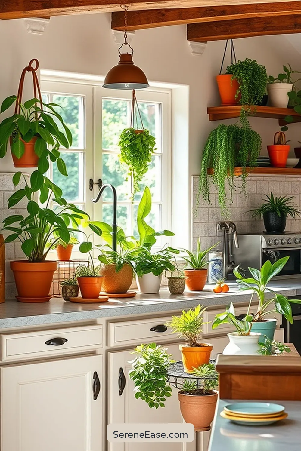 20 Ways to Add Bold and Bright Colors to Rustic Kitchen Style 13 Incorporate Bright Houseplants for 20 Ways to Add Bold and Bright Colors to Rustic Kitchen Style