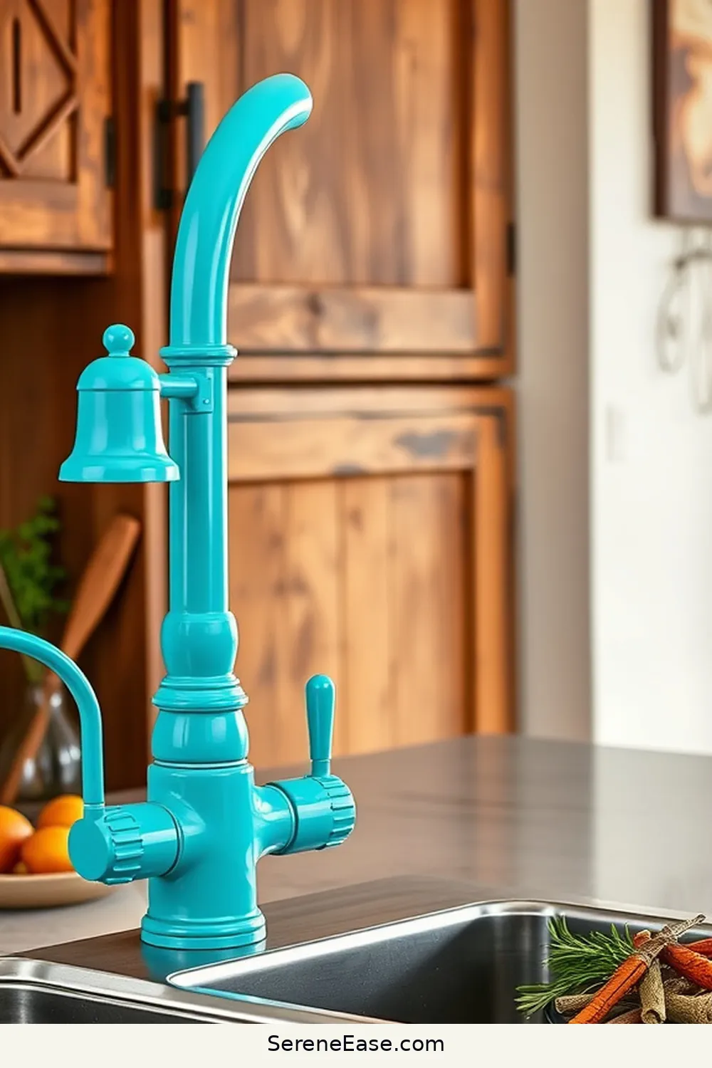 20 Ways to Add Bold and Bright Colors to Rustic Kitchen Style 21 Install a Colorful Kitchen Faucet for 20 Ways to Add Bold and Bright Colors to Rustic Kitchen Style