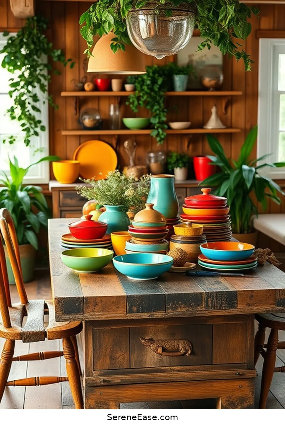 20 Ways to Add Bold and Bright Colors to Rustic Kitchen Style 6 Mix and Match Colorful Dishware for 20 Ways to Add Bold and Bright Colors to Rustic Kitchen Style