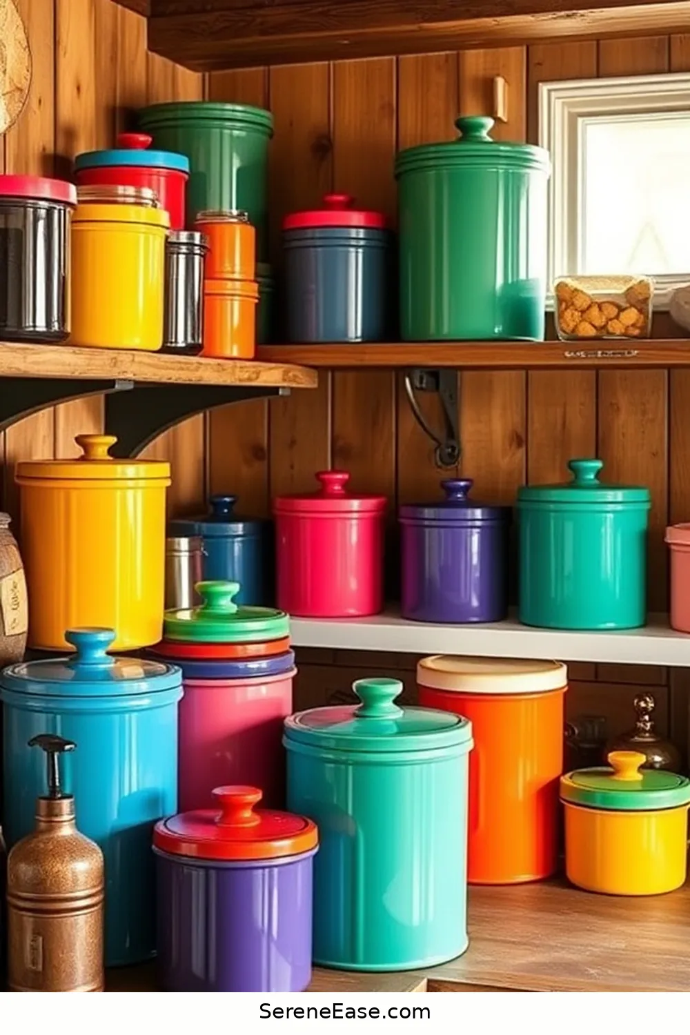 20 Ways to Add Bold and Bright Colors to Rustic Kitchen Style 14 Use Colorful Storage Containers for 20 Ways to Add Bold and Bright Colors to Rustic Kitchen Style
