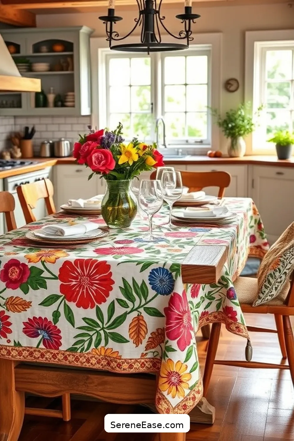 20 Ways to Add Bold and Bright Colors to Rustic Kitchen Style 20 Use Colorful Table Linens for 20 Ways to Add Bold and Bright Colors to Rustic Kitchen Style