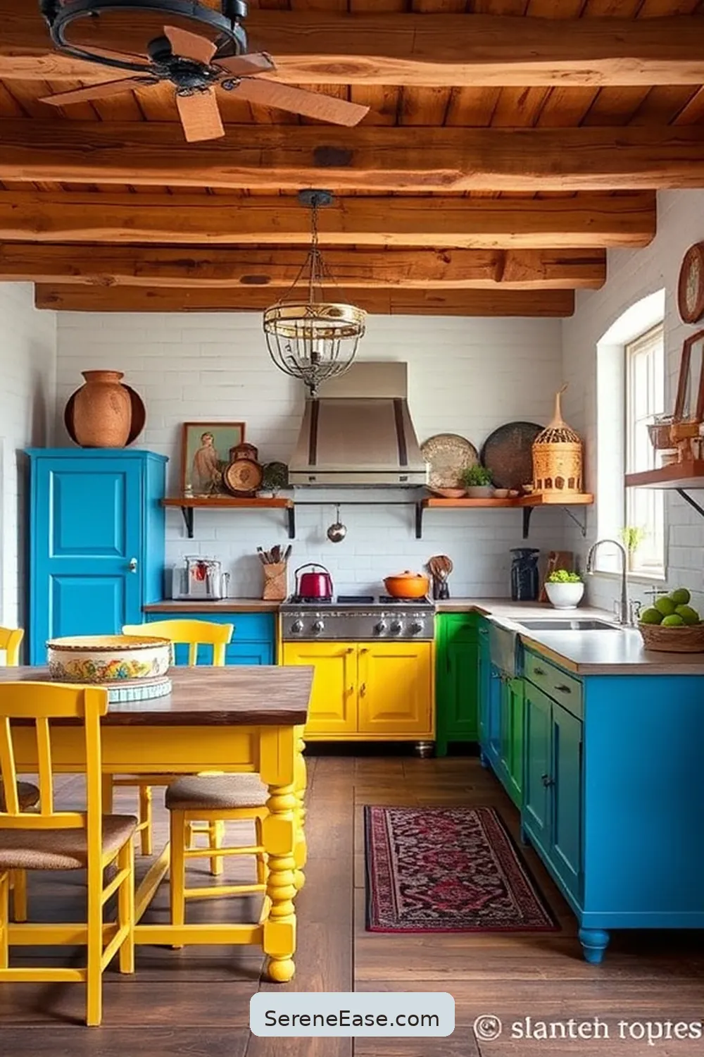 20 Ways to Add Bold and Bright Colors to Rustic Kitchen Style 11 Use Painted Furniture Pieces for 20 Ways to Add Bold and Bright Colors to Rustic Kitchen Style