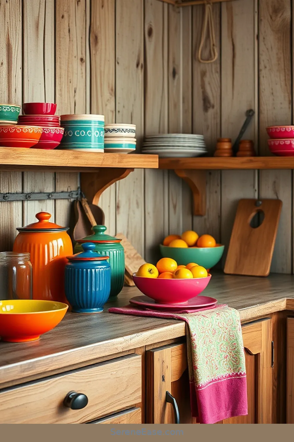 20 Ways to Add Bold and Bright Colors to Rustic Kitchen Style 4 Use Vibrant Countertop Accessories for 20 Ways to Add Bold and Bright Colors to Rustic Kitchen Style