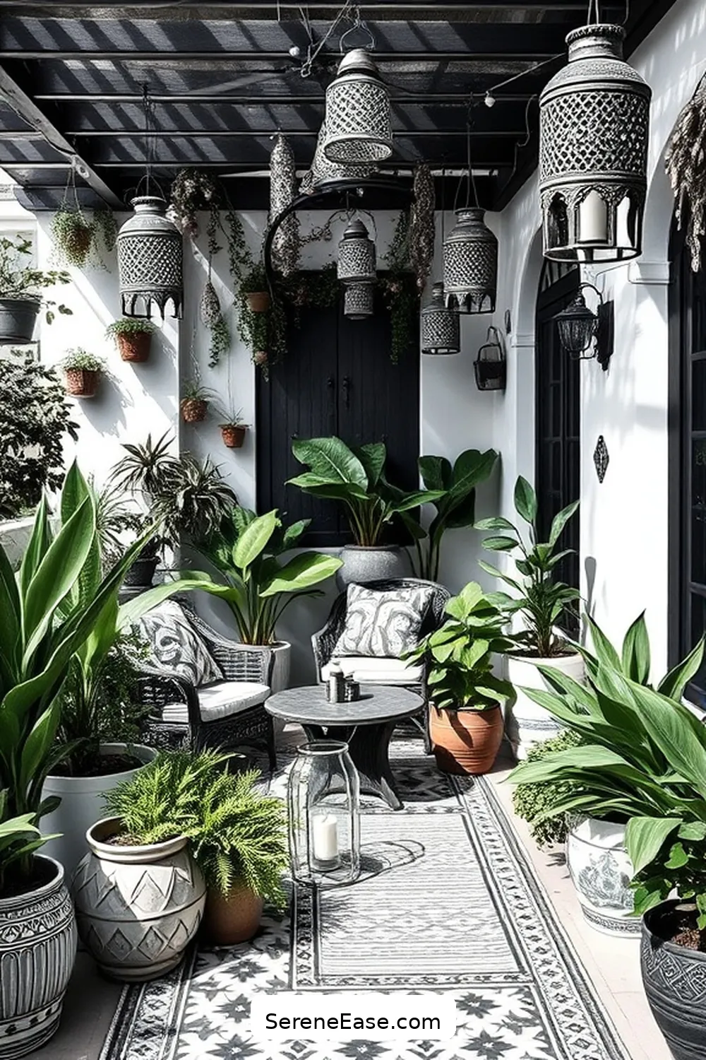 20 Ways to Create a Black and White Bohemian Style Outdoor Patio 6 Add Potted Plants for 20 Ways to Create a Black and White Bohemian Style Outdoor Patio