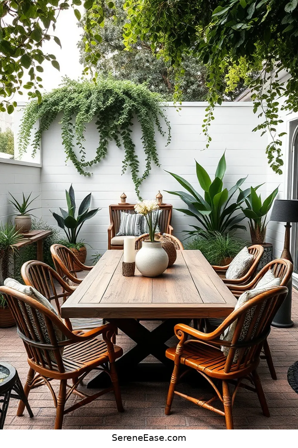 20 Ways to Create a Black and White Bohemian Style Outdoor Patio 14 Add a Dining Area With a Statement Table for 20 Ways to Create a Black and White Bohemian Style Outdoor Patio