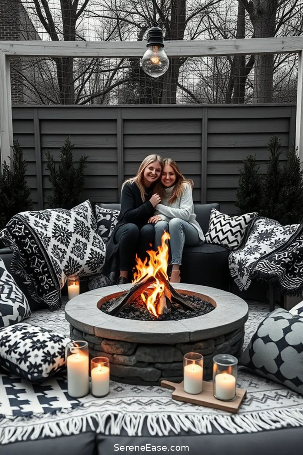 20 Ways to Create a Black and White Bohemian Style Outdoor Patio 8 Create a Fire Pit Area for 20 Ways to Create a Black and White Bohemian Style Outdoor Patio