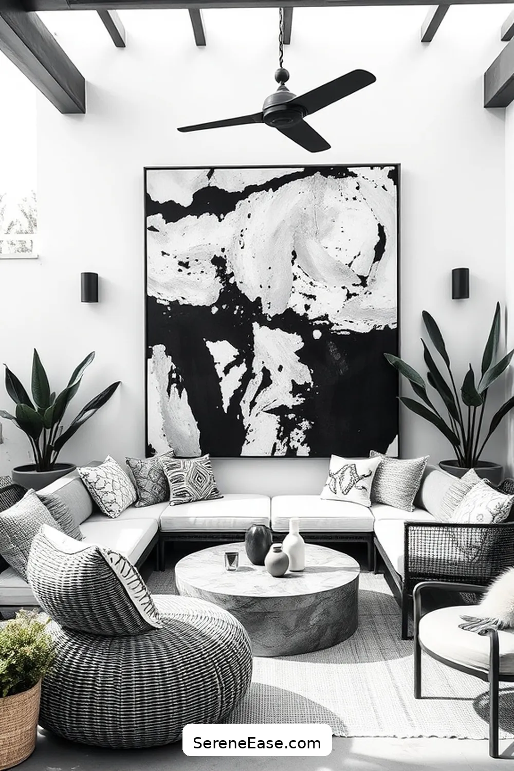 20 Ways to Create a Black and White Bohemian Style Outdoor Patio 17 Feature a Statement Piece of Art for 20 Ways to Create a Black and White Bohemian Style Outdoor Patio