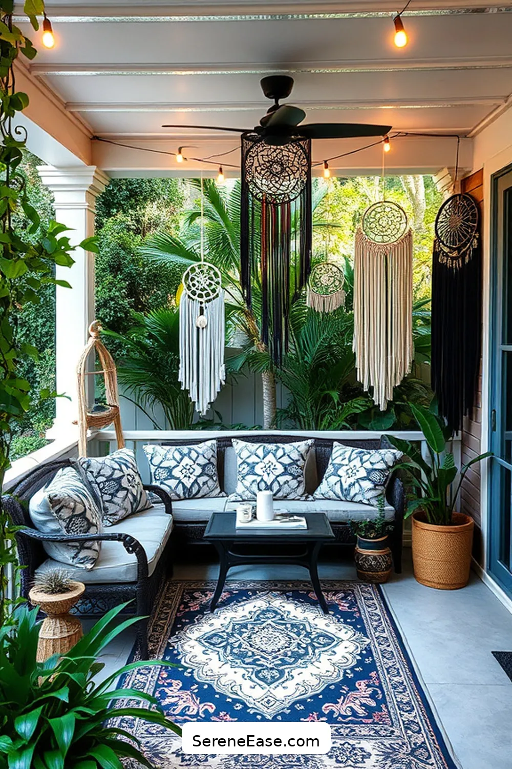 20 Ways to Create a Black and White Bohemian Style Outdoor Patio 5 Hang Dreamcatchers and Wall Hangings for 20 Ways to Create a Black and White Bohemian Style Outdoor Patio