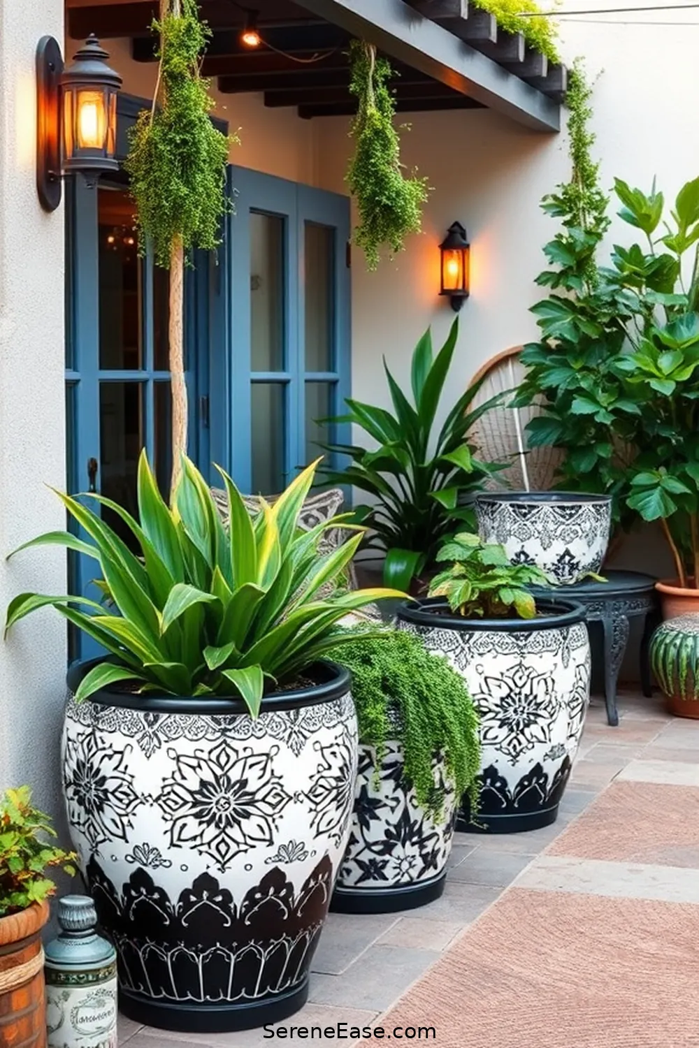 20 Ways to Create a Black and White Bohemian Style Outdoor Patio 16 Include Artistic Planters for 20 Ways to Create a Black and White Bohemian Style Outdoor Patio
