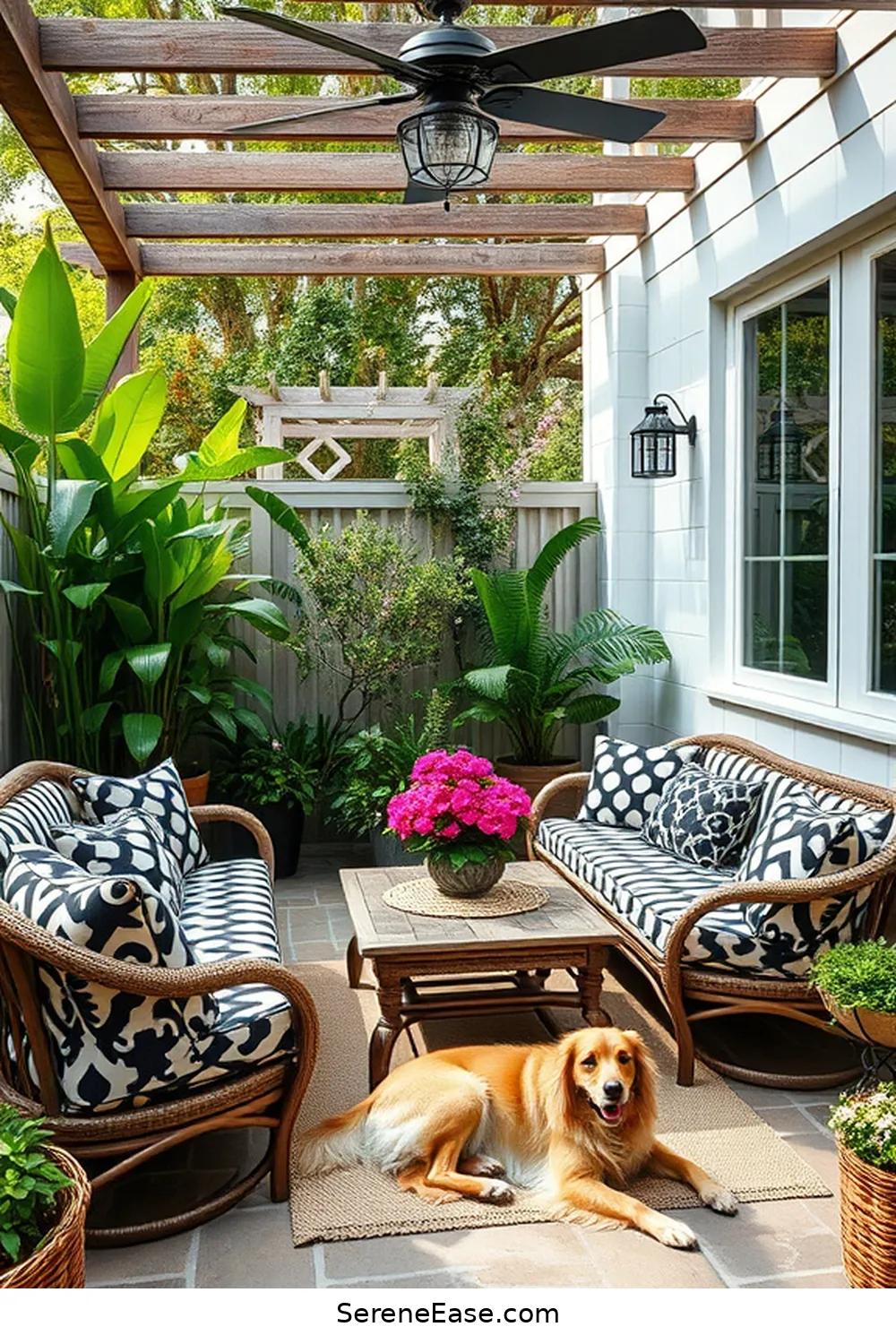20 Ways to Create a Black and White Bohemian Style Outdoor Patio 4 Use Black and White Cushions for 20 Ways to Create a Black and White Bohemian Style Outdoor Patio