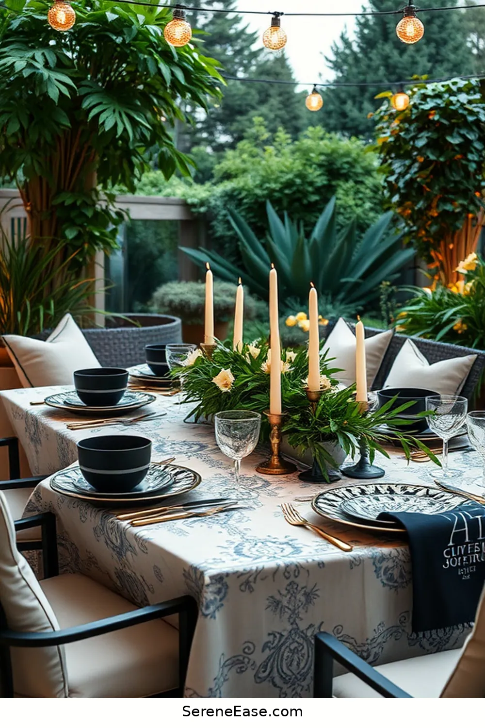 20 Ways to Create a Black and White Bohemian Style Outdoor Patio 15 Use Black and White Tableware for 20 Ways to Create a Black and White Bohemian Style Outdoor Patio