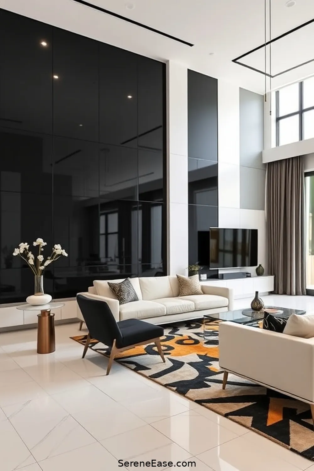 20 Ways to Create a Black and White Living Room in Mid Century Modern Style 15 Choose a Black and White Color Block Wall for 20 Ways to Create a Black and White Living Room in Mid Century Modern Style