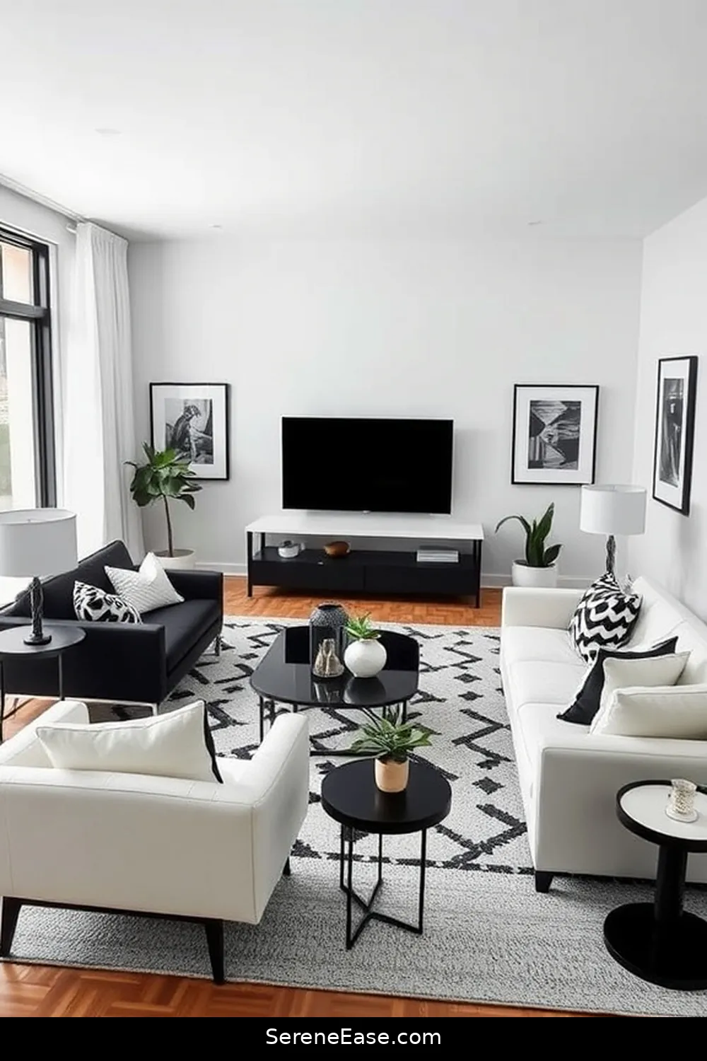 20 Ways to Create a Black and White Living Room in Mid Century Modern Style 2 Choose a Monochromatic Color Palette for 20 Ways to Create a Black and White Living Room in Mid Century Modern Style
