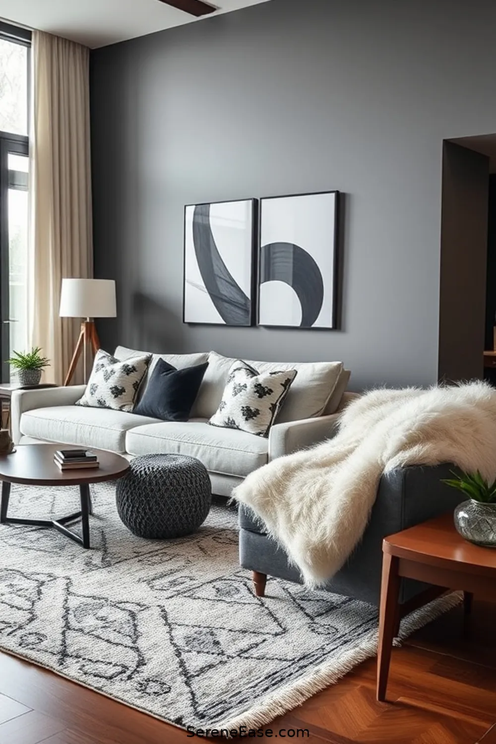 20 Ways to Create a Black and White Living Room in Mid Century Modern Style 17 Layer Soft Furnishings for 20 Ways to Create a Black and White Living Room in Mid Century Modern Style