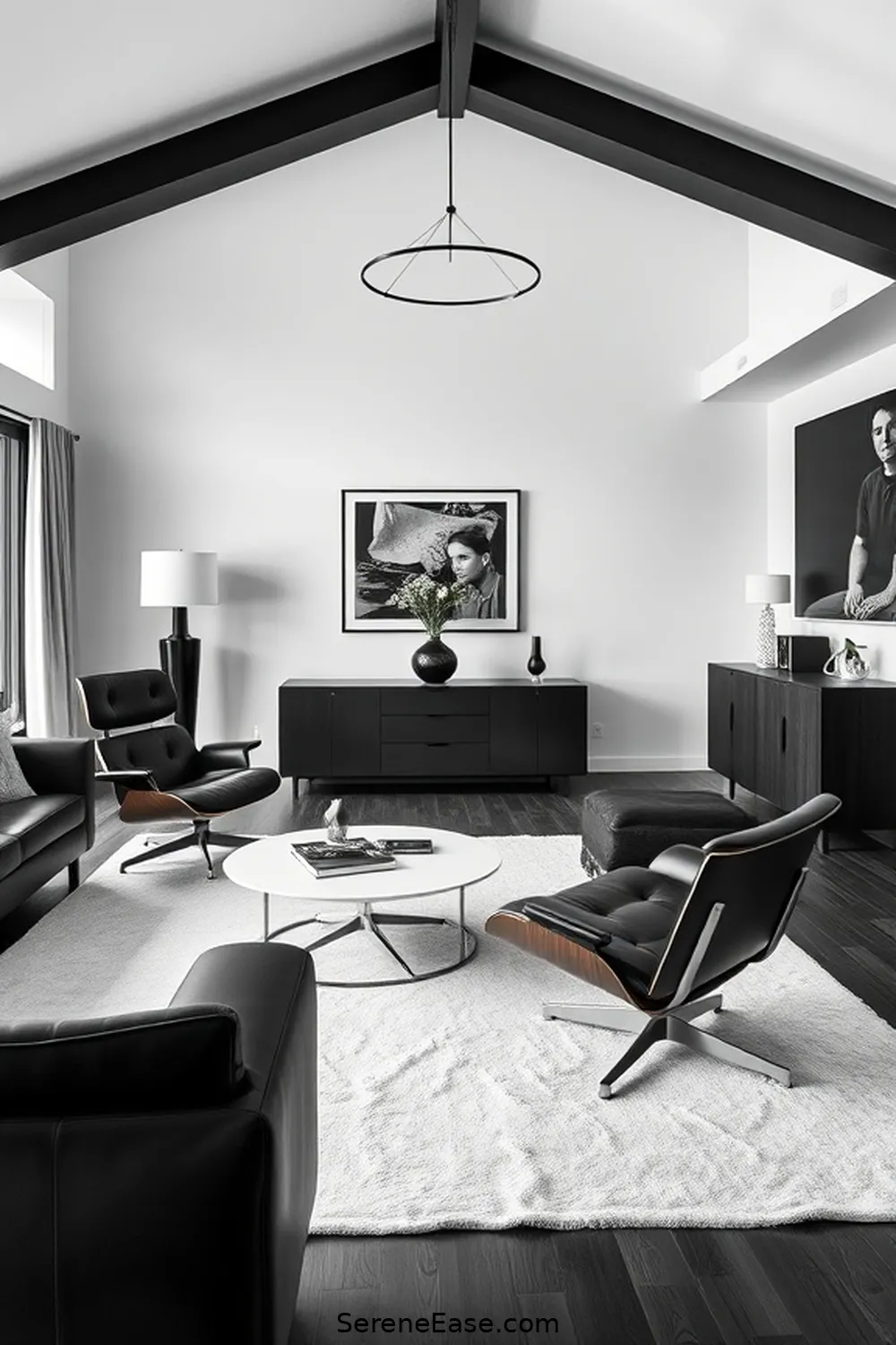 20 Ways to Create a Black and White Living Room in Mid Century Modern Style 4 Select Iconic Mid-Century Furniture for 20 Ways to Create a Black and White Living Room in Mid Century Modern Style