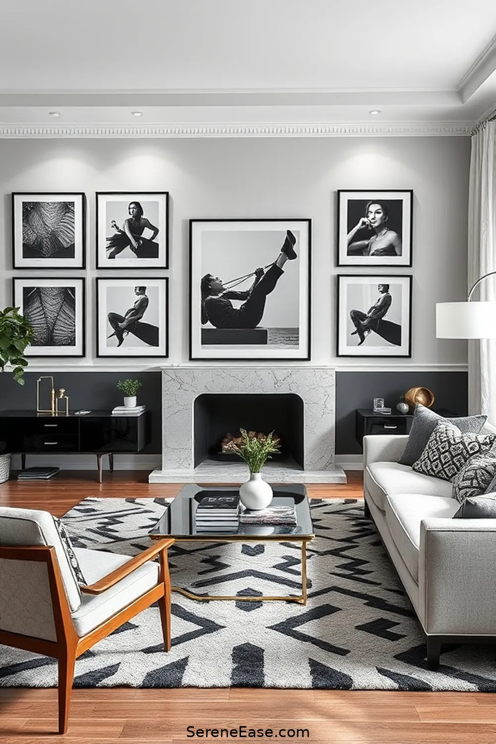 20 Ways to Create a Black and White Living Room in Mid Century Modern Style 20 Use Black and White Photography for 20 Ways to Create a Black and White Living Room in Mid Century Modern Style