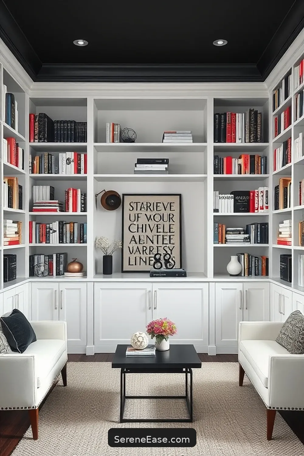 20 Ways to Create a Black and White Modern Farmhouse Library Style 16 Implement Built-In Bookcases for 20 Ways to Create a Black and White Modern Farmhouse Library Style