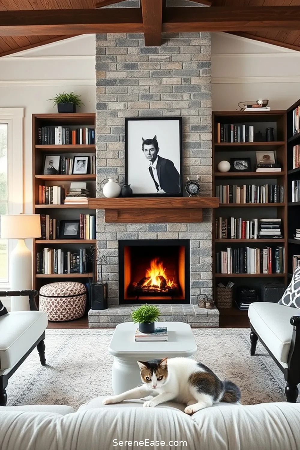 20 Ways to Create a Black and White Modern Farmhouse Library Style 3 Incorporate Rustic Wood Accents for 20 Ways to Create a Black and White Modern Farmhouse Library Style