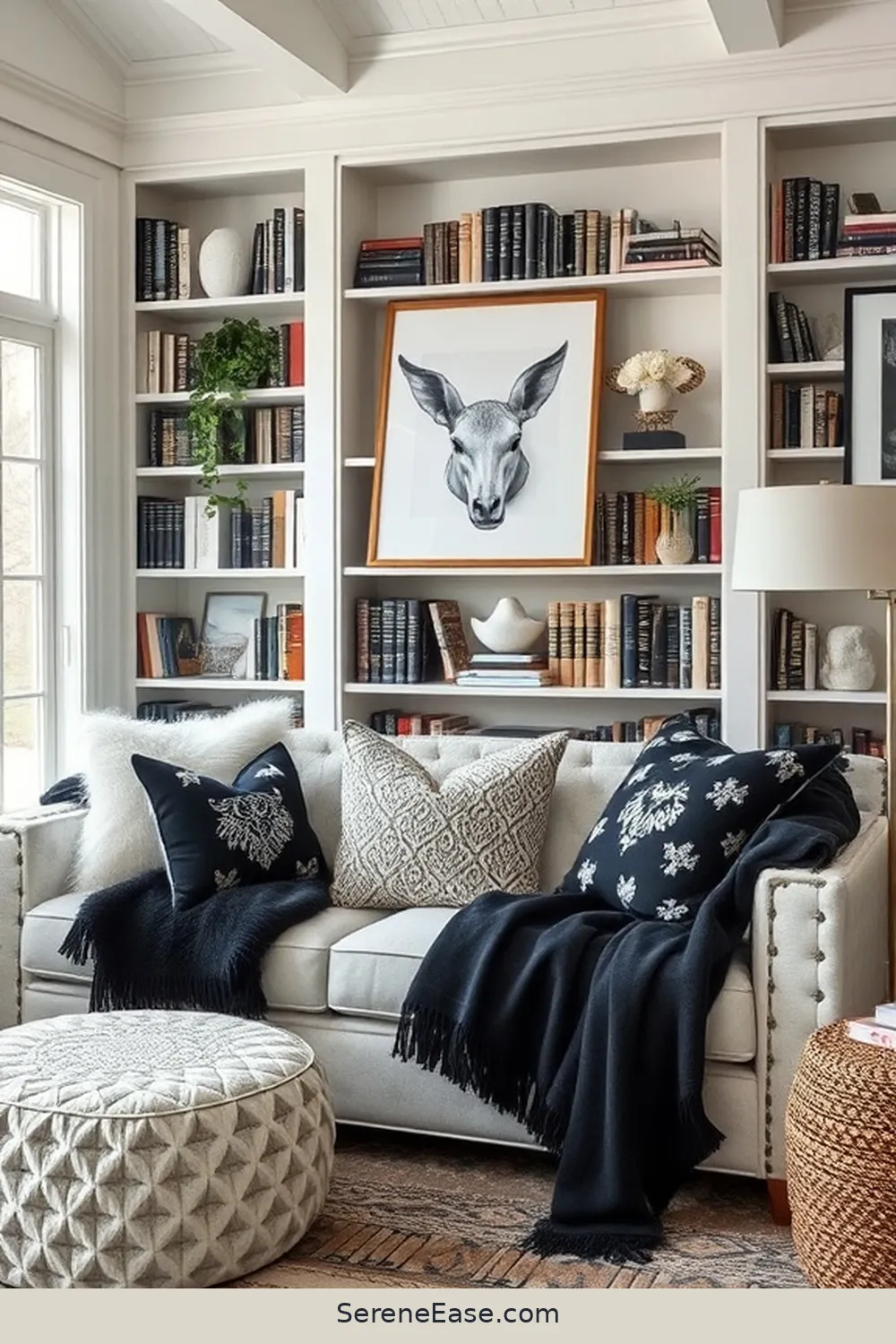 20 Ways to Create a Black and White Modern Farmhouse Library Style 8 Layer Textiles for Comfort for 20 Ways to Create a Black and White Modern Farmhouse Library Style