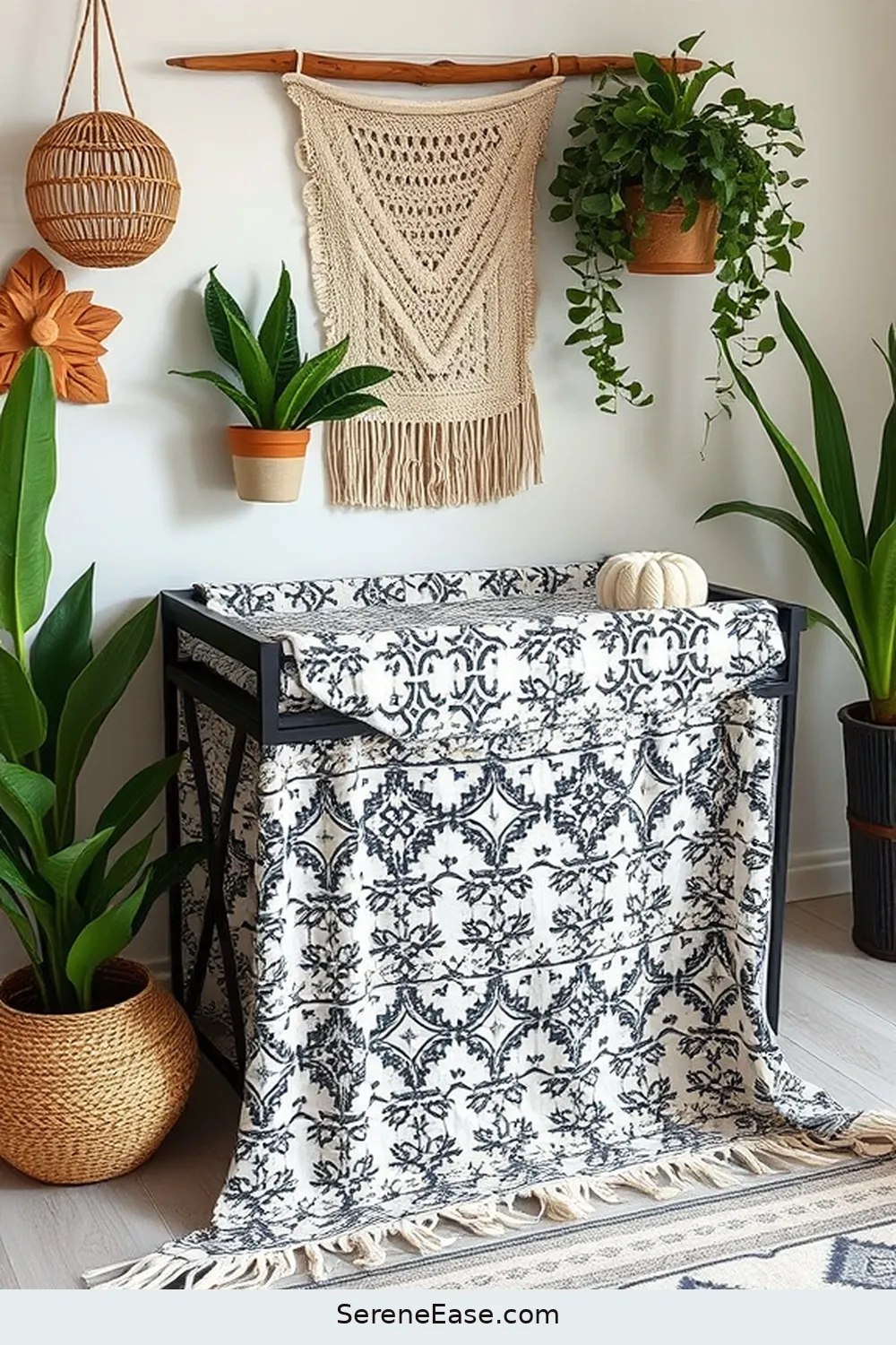 Create a Statement Changing Table for 20 Ways to Incorporate Black and White Style in a Bohemian Nursery