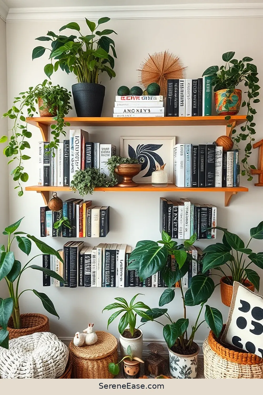 Display Books in Creative Ways for 20 Ways to Incorporate Black and White Style in a Bohemian Nursery