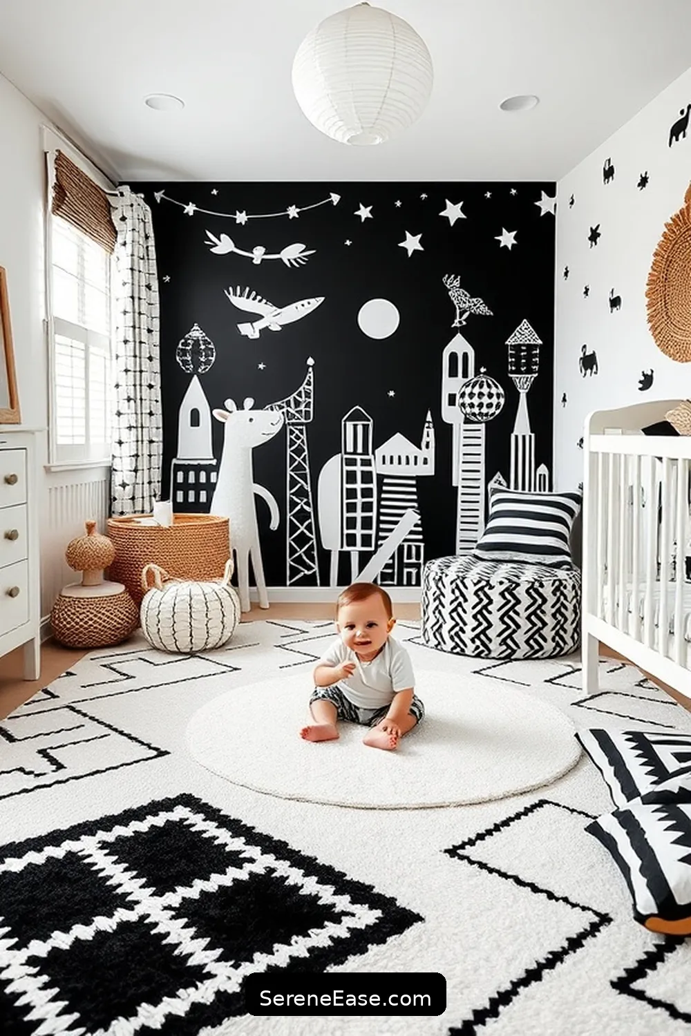 Embrace Monochrome Patterns for 20 Ways to Incorporate Black and White Style in a Bohemian Nursery
