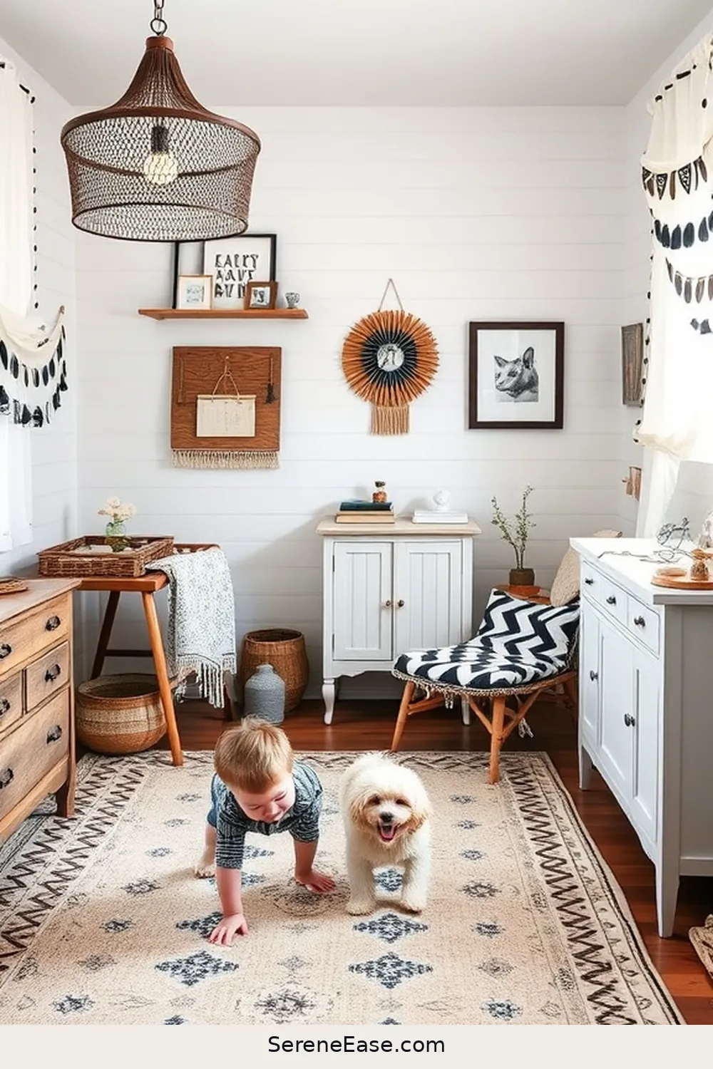 Include Vintage or Antique Finds for 20 Ways to Incorporate Black and White Style in a Bohemian Nursery