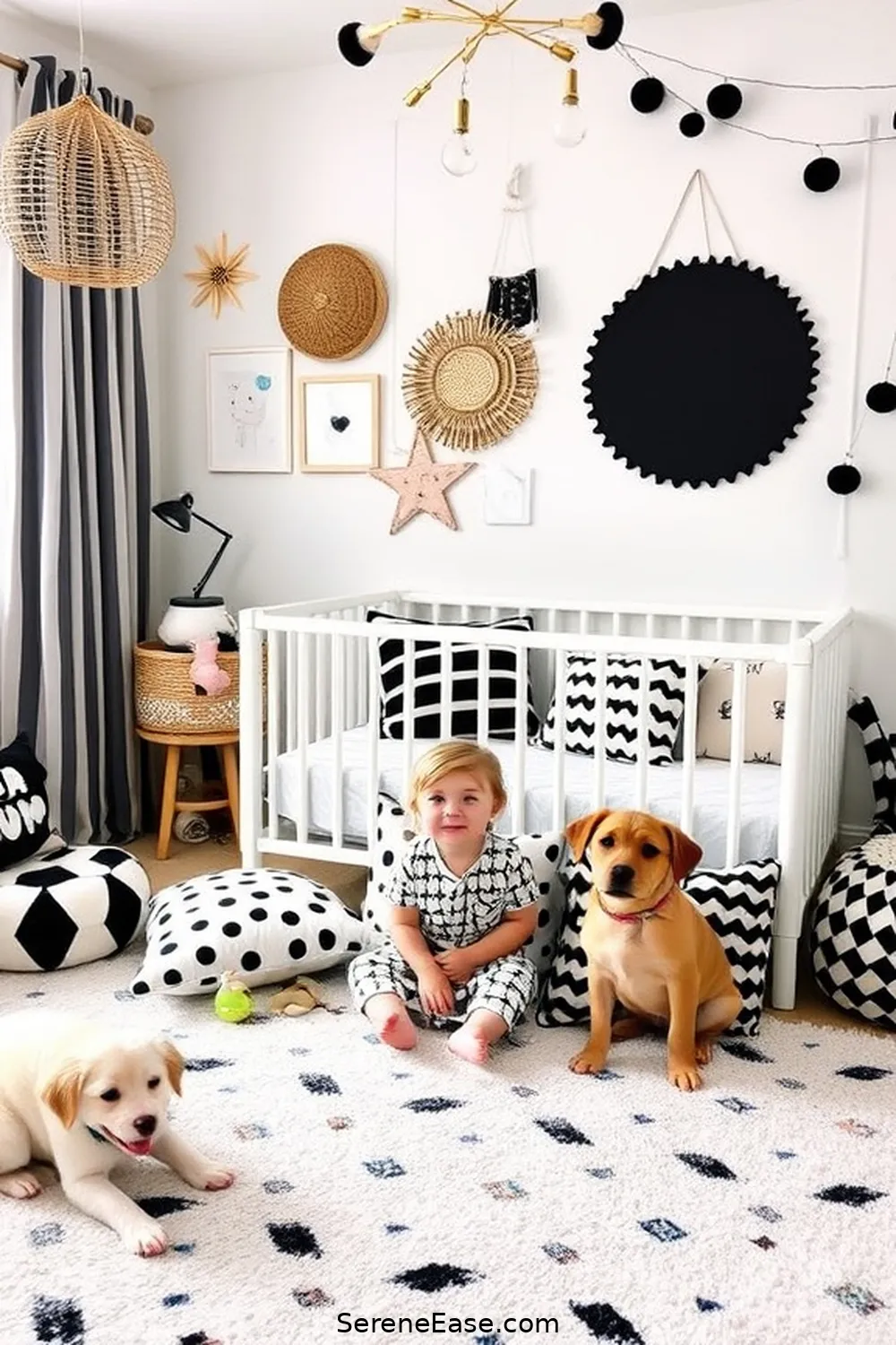 Incorporate Playful Accessories for 20 Ways to Incorporate Black and White Style in a Bohemian Nursery