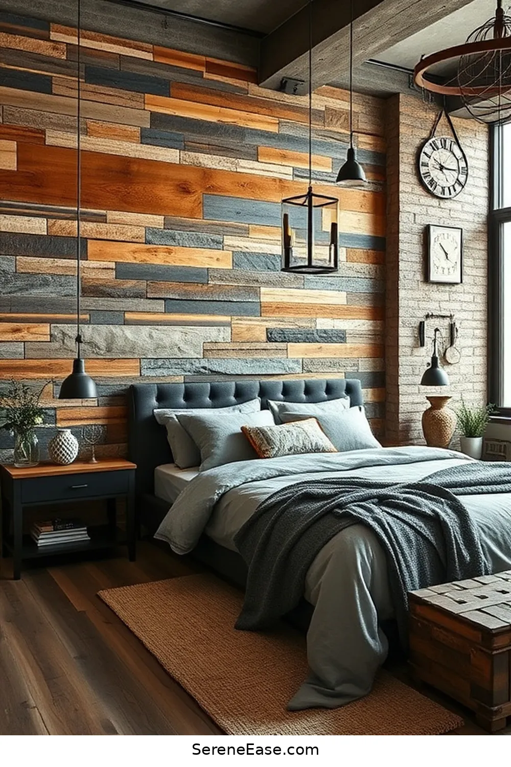 Create a Feature Wall With Natural Materials for 20 Ways to Incorporate Earth Tones in Industrial Style Bedrooms