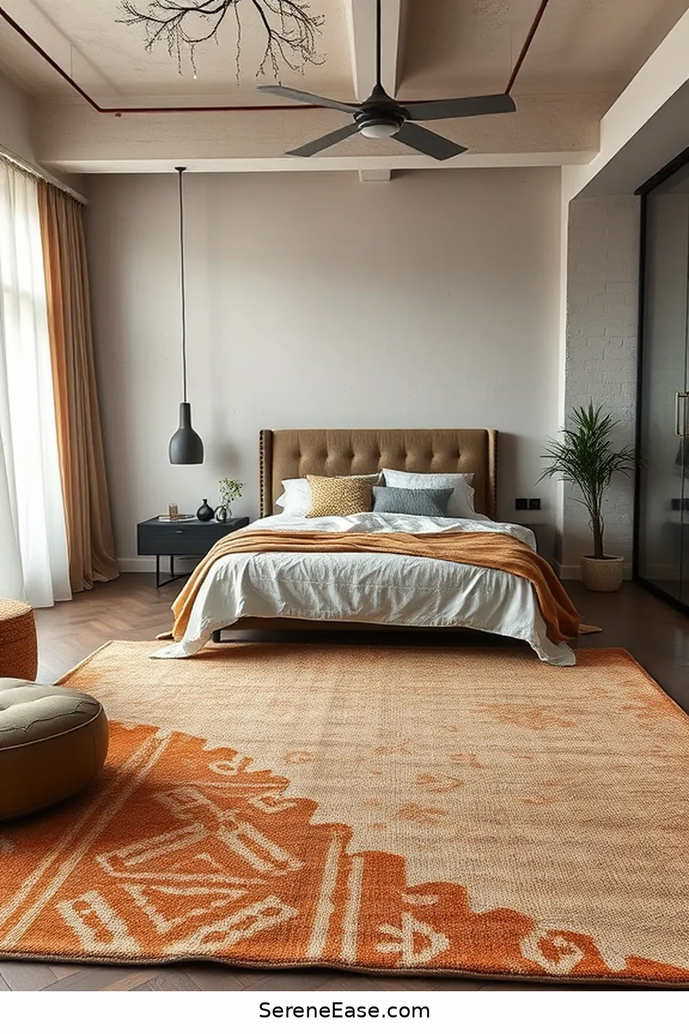 Opt for a Rug With Earthy Patterns for 20 Ways to Incorporate Earth Tones in Industrial Style Bedrooms