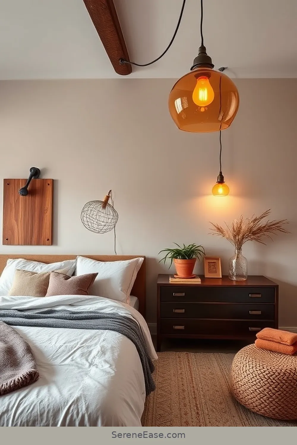 Select Warm Lighting Fixtures for 20 Ways to Incorporate Earth Tones in Industrial Style Bedrooms