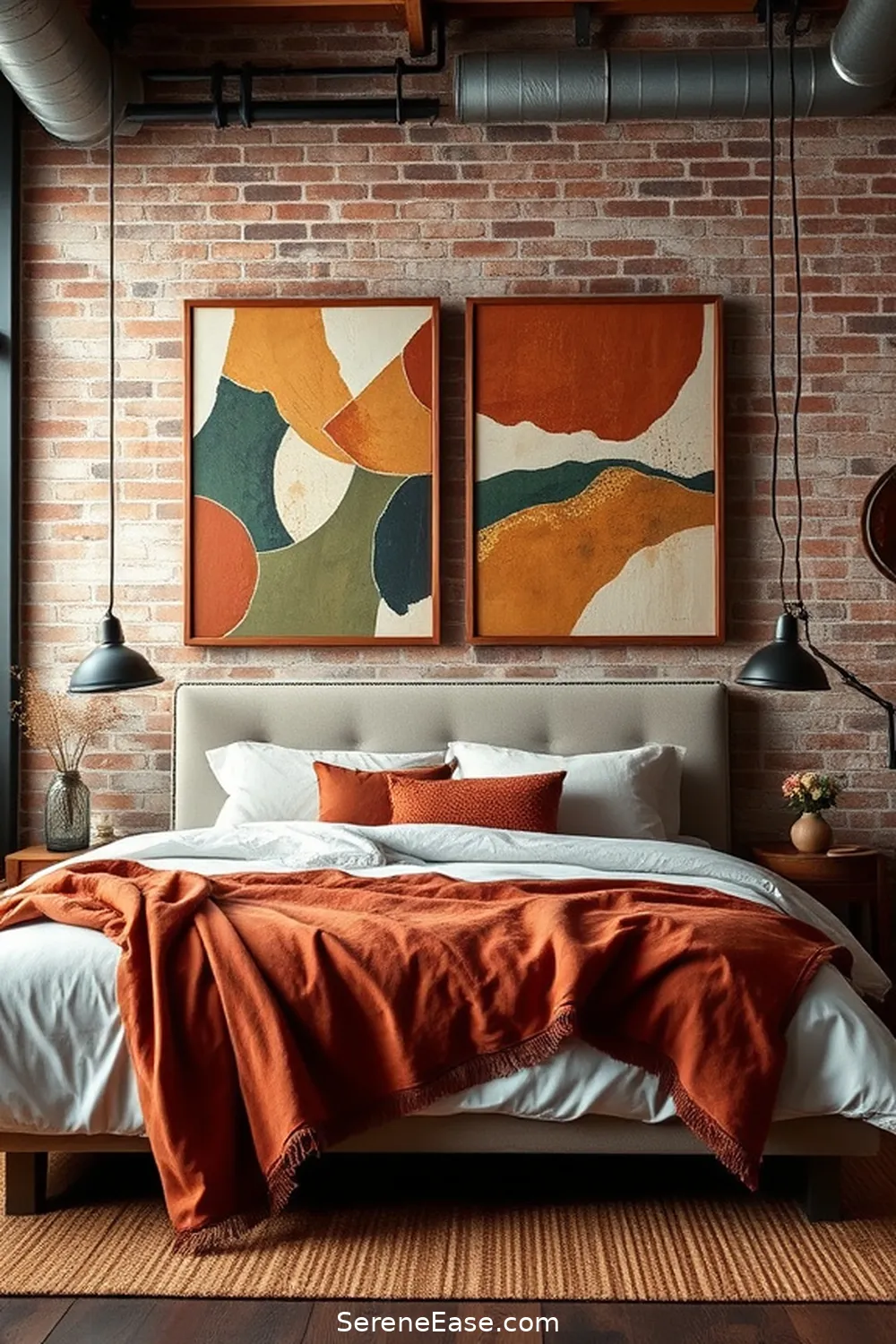 Use Earth Toned Artwork for 20 Ways to Incorporate Earth Tones in Industrial Style Bedrooms