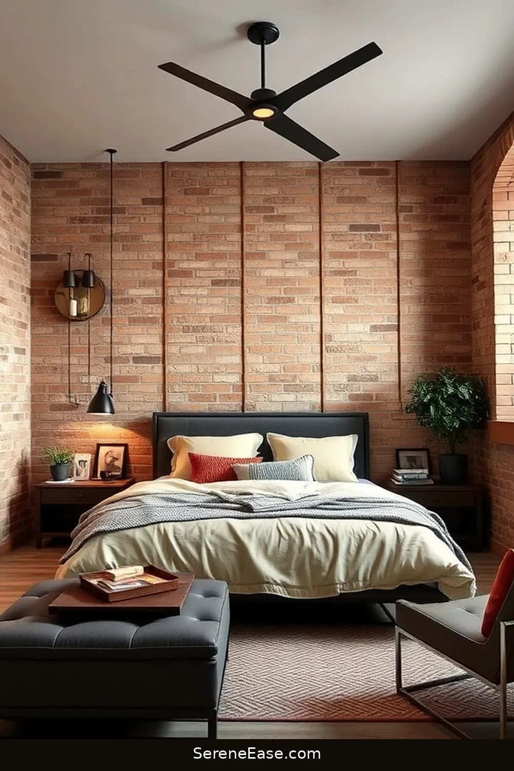 Utilize Stone or Brick Accents for 20 Ways to Incorporate Earth Tones in Industrial Style Bedrooms