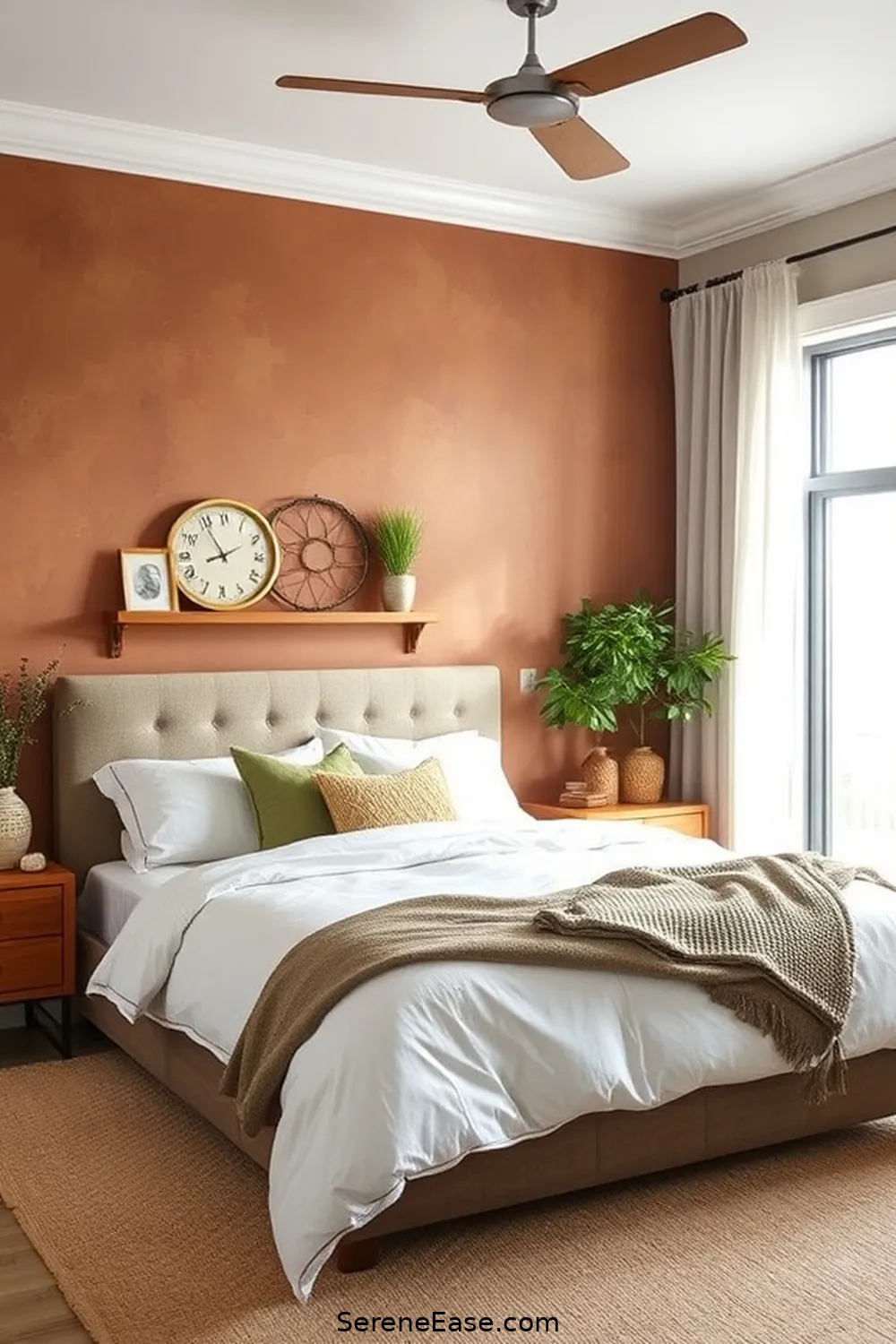 Create a Feature Wall With Earth Tones for 20 Ways to Incorporate Earth Tones in a Modern Farmhouse Style Bedroom