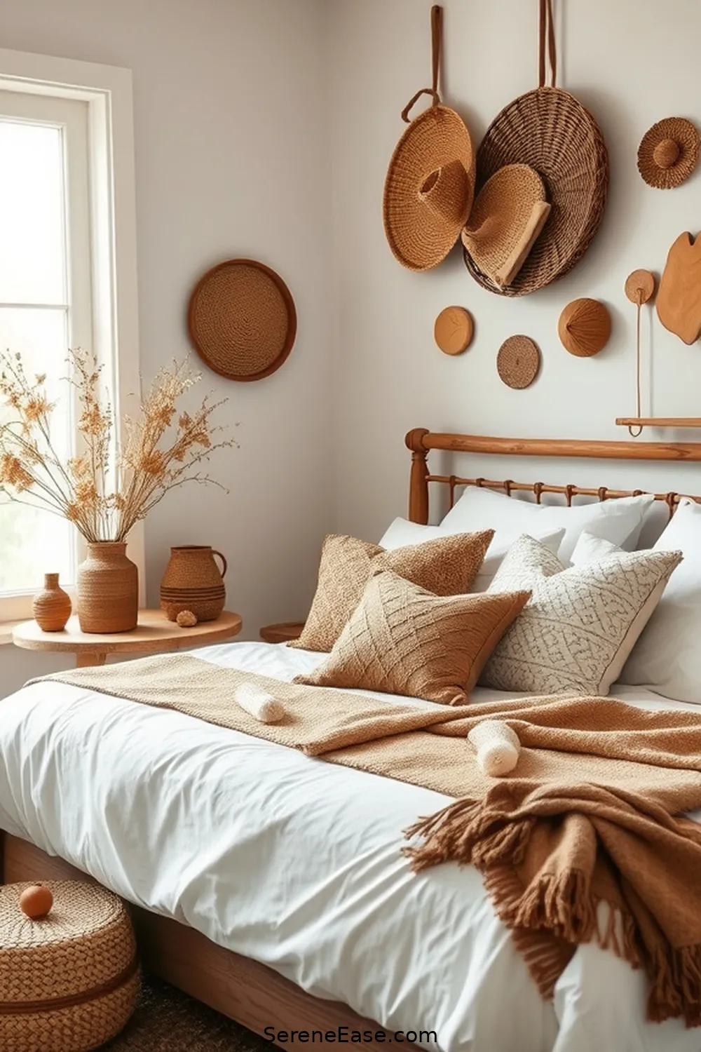 Incorporate Natural Elements in Accessories for 20 Ways to Incorporate Earth Tones in a Modern Farmhouse Style Bedroom
