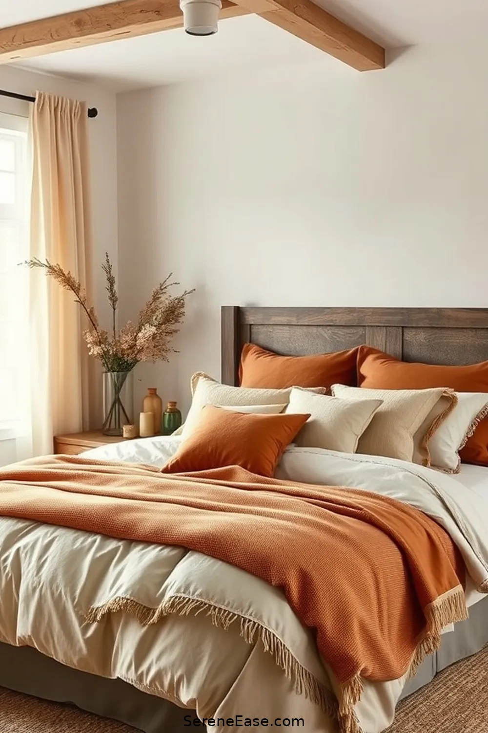Select Earth Tone Bedding for 20 Ways to Incorporate Earth Tones in a Modern Farmhouse Style Bedroom