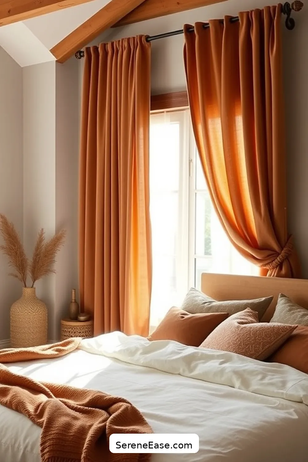Use Earthy Colored Curtains for 20 Ways to Incorporate Earth Tones in a Modern Farmhouse Style Bedroom