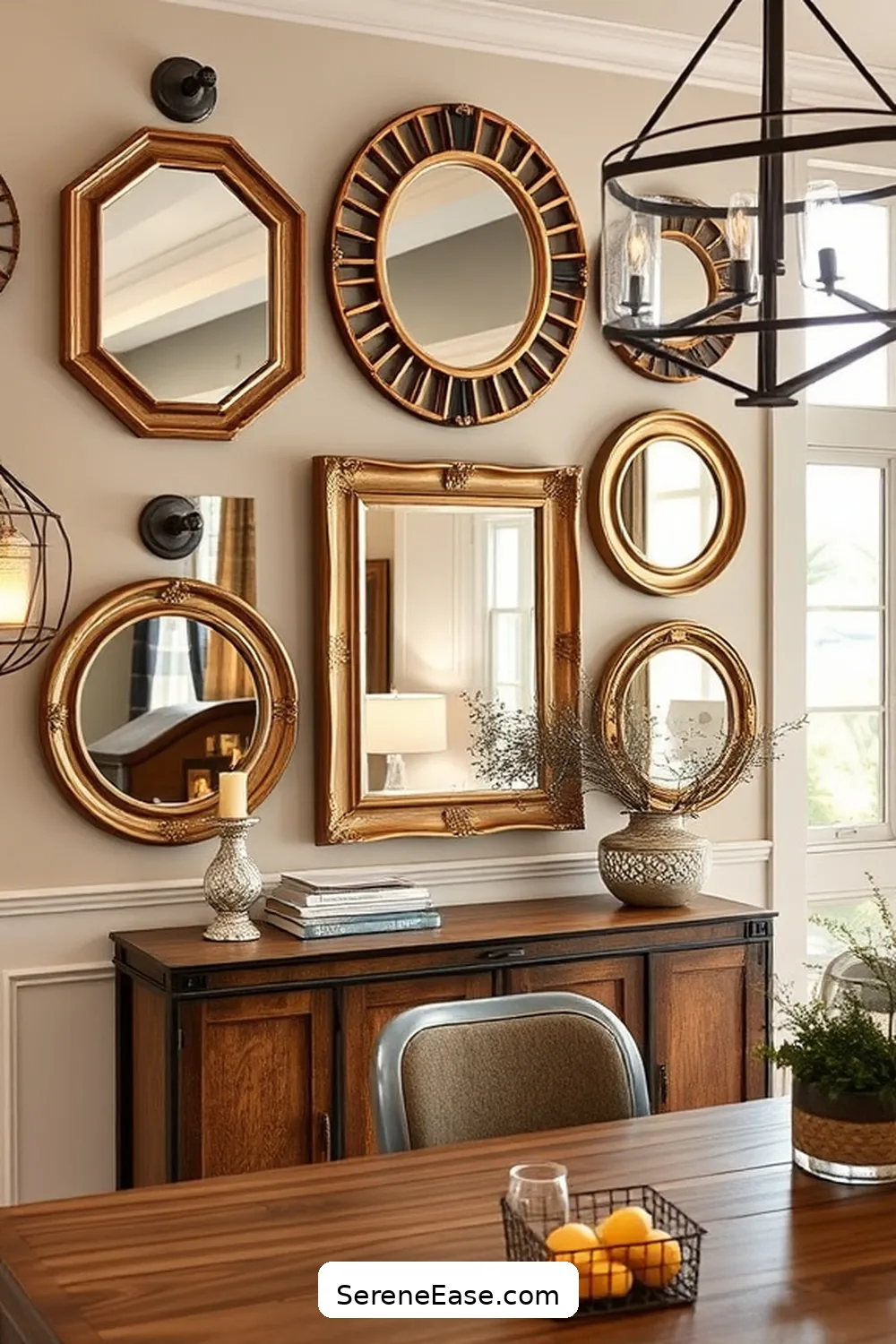 20 Ways to Incorporate Metallic Accents in Modern Farmhouse Dining Room Style 11 Add Metallic Wall Mirrors for 20 Ways to Incorporate Metallic Accents in Modern Farmhouse Dining Room Style