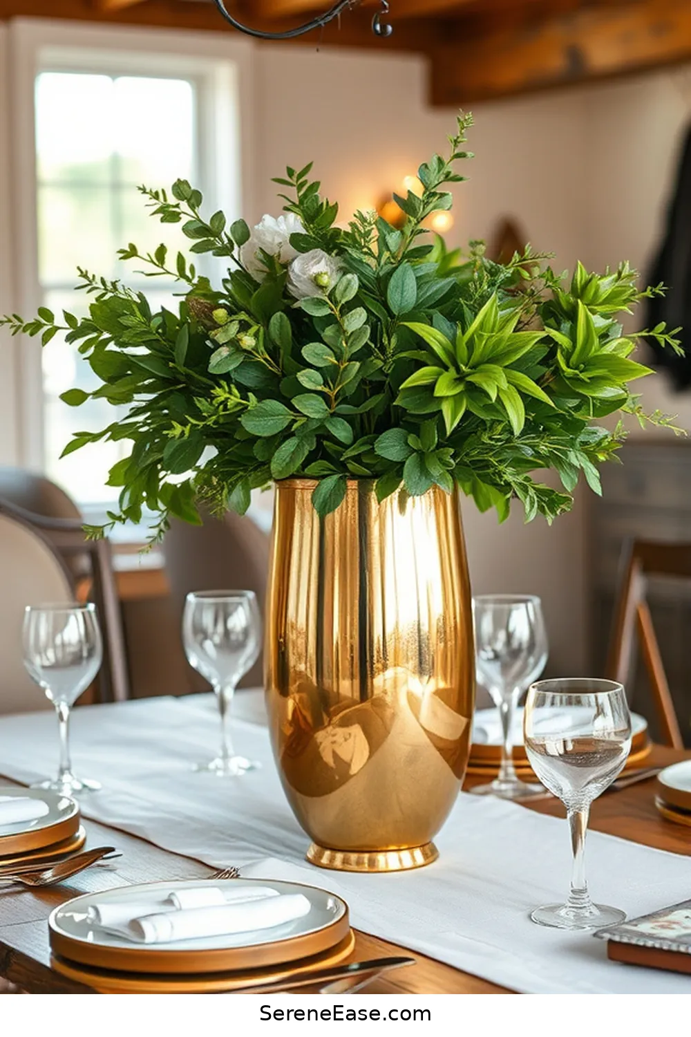 20 Ways to Incorporate Metallic Accents in Modern Farmhouse Dining Room Style 4 Add a Metallic Centerpiece for 20 Ways to Incorporate Metallic Accents in Modern Farmhouse Dining Room Style