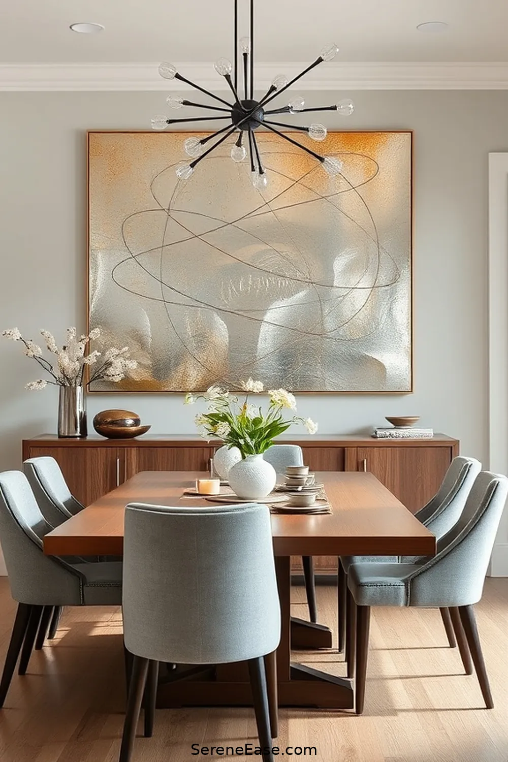 20 Ways to Incorporate Metallic Accents in Modern Farmhouse Dining Room Style 7 Choose Metallic Wall Art for 20 Ways to Incorporate Metallic Accents in Modern Farmhouse Dining Room Style