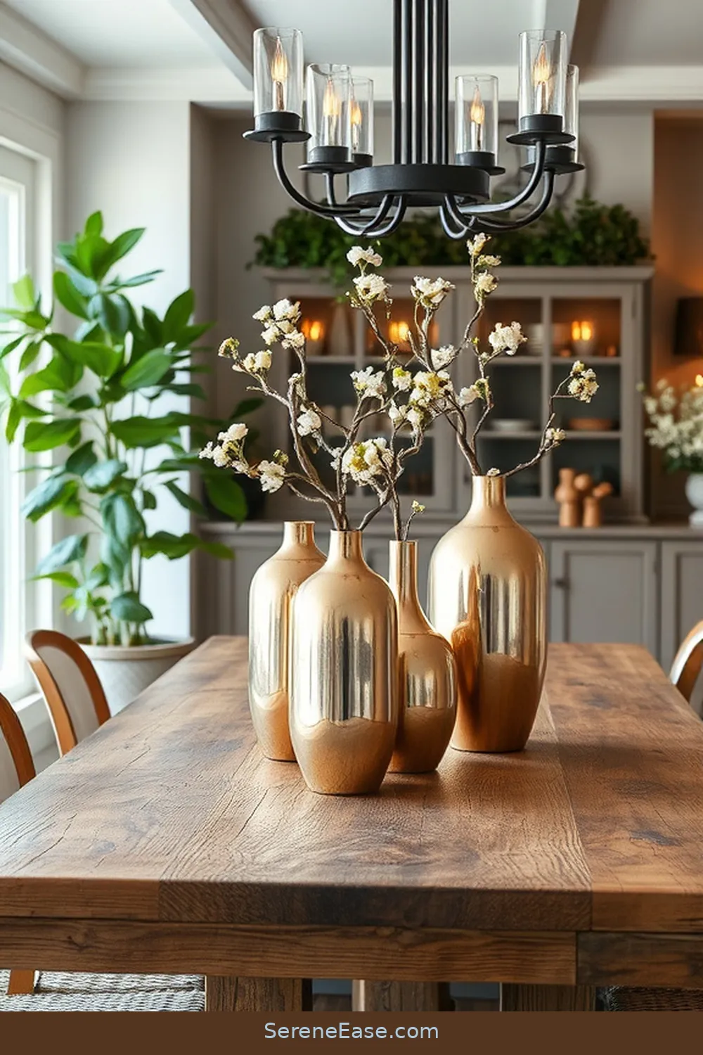 20 Ways to Incorporate Metallic Accents in Modern Farmhouse Dining Room Style 12 Include Metallic Vases for 20 Ways to Incorporate Metallic Accents in Modern Farmhouse Dining Room Style