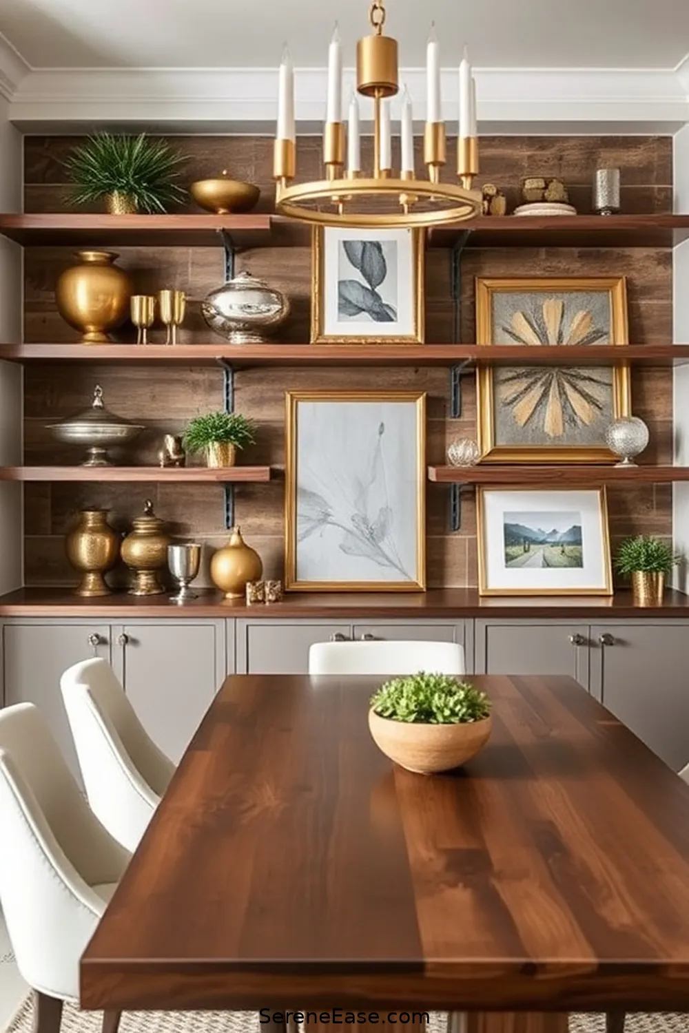 20 Ways to Incorporate Metallic Accents in Modern Farmhouse Dining Room Style 19 Incorporate Metallic Shelf Decor for 20 Ways to Incorporate Metallic Accents in Modern Farmhouse Dining Room Style