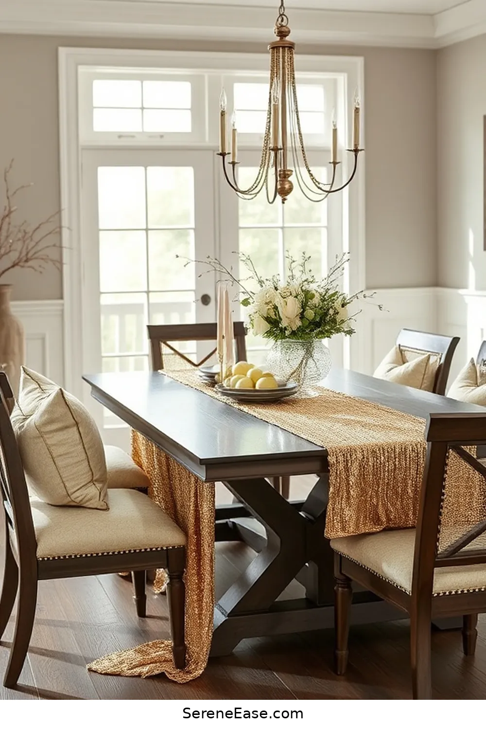 20 Ways to Incorporate Metallic Accents in Modern Farmhouse Dining Room Style 9 Incorporate Metallic Textiles for 20 Ways to Incorporate Metallic Accents in Modern Farmhouse Dining Room Style