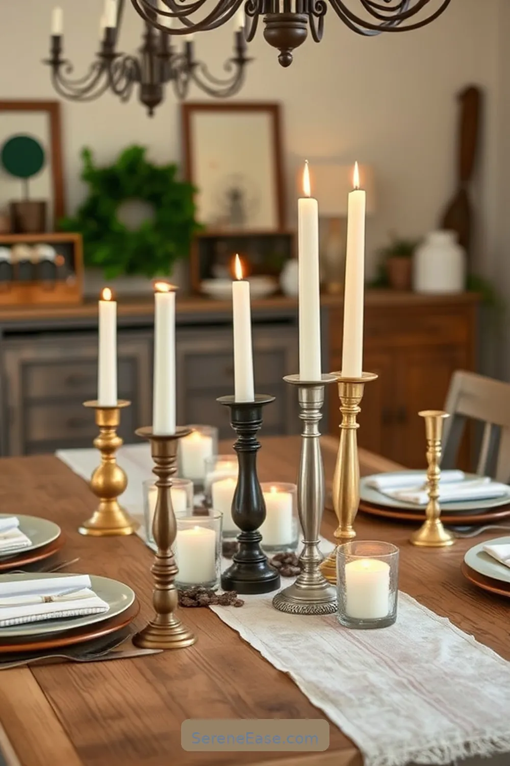 20 Ways to Incorporate Metallic Accents in Modern Farmhouse Dining Room Style 8 Introduce Metallic Candle Holders for 20 Ways to Incorporate Metallic Accents in Modern Farmhouse Dining Room Style